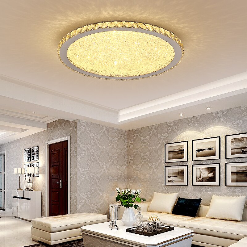 현대 원격 제어 크리스탈 LED 천장 조명 K9 크리스탈 원형 사각형 천장 램프, 거실 침실 조명 광택